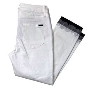 NWT White House Black Market High Rise Slim Crop Jeans White Black Cuff Size 8P